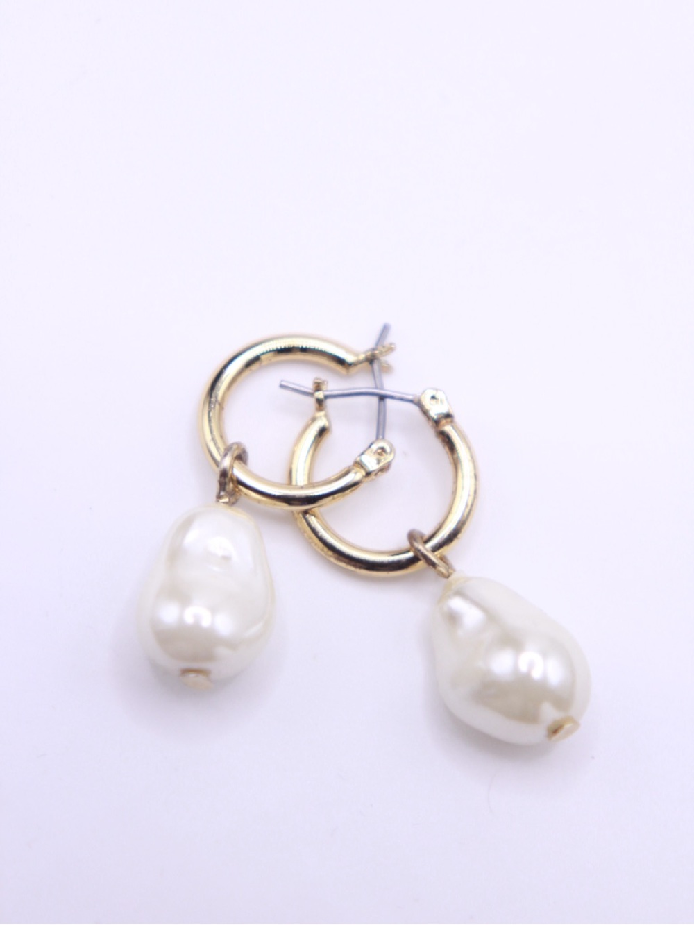 Gold tone Hoop Earrings with White Faux Pearl Drops